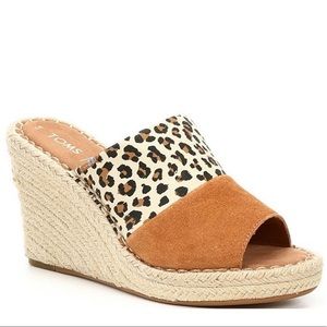 TOMS Monica Leopard Suede Espadrille Wedge Mules